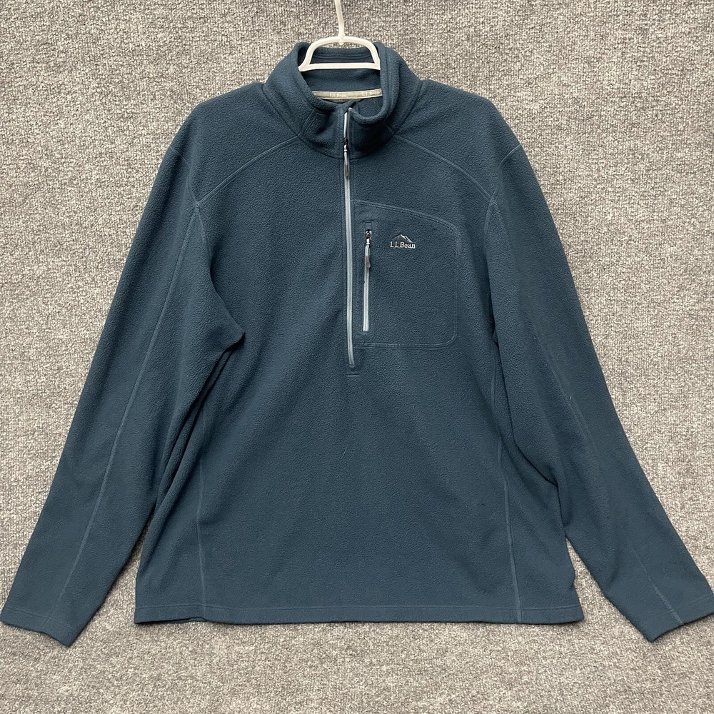 LL Bean Slightly Fitted Fleece Pullover Men's Sz XLT 1/4 Zip Jacket Blue